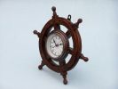 Deluxe Class Wood and Antique Copper Ship Steering Wheel Clock 12""