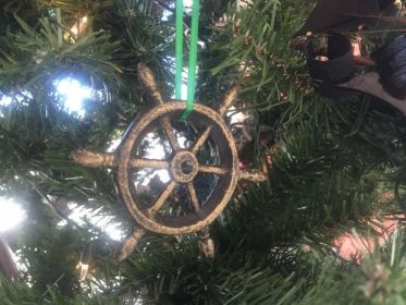 Antique Gold Cast Iron Ship Wheel Decorative Christmas Ornament 4""