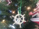 Whitewashed Cast Iron Ship Wheel Decorative Christmas Ornament 4""