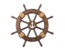 Rustic Wood Finish Decorative Ship Wheel with Anchor 18""