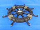 Rustic Wood Finish Decorative Ship Wheel with Anchor 18""