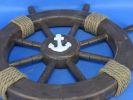 Rustic Wood Finish Decorative Ship Wheel with Anchor 18""