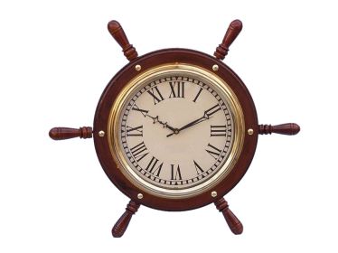 Solid Wood & Brass Ship Wheel Clock 15""