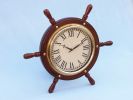 Solid Wood & Brass Ship Wheel Clock 15""