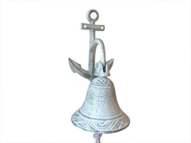 Whitewashed Cast Iron Wall Hanging Anchor Bell 8""