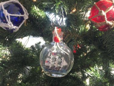 USS Constitution Model Ship in a Glass Bottle Christmas Ornament 4""