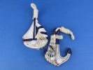 Wooden Rustic Decorative Blue Sailboat/Anchor Wall Accent w/ Hook Set 6""