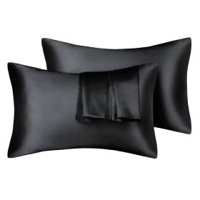 75D Satin Artificial Silk Pillowcase (Option: Black-Standard 20X26in-1Pairs)