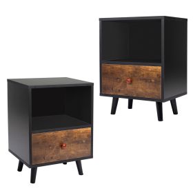 2 of Bedside Cupboard with 1 Drawer and Short Legs;  End Table with Storing Shelf;  Indoors XH (Color: Black)