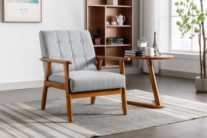 Leisure Chair with Solid Wood Armrest and Feet, Mid-Century Modern Accent chair, for Living Room Bedroom Studio chair (Color: as Pic)