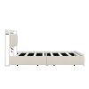 Queen Bed Frame with LED Headboard, Upholstered Bed with 4 Storage Drawers and USB Ports, Beige