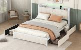 Queen Bed Frame with LED Headboard, Upholstered Bed with 4 Storage Drawers and USB Ports, Beige