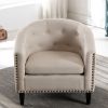 linen Fabric Tufted Barrel ChairTub Chair for Living Room Bedroom Club Chairs